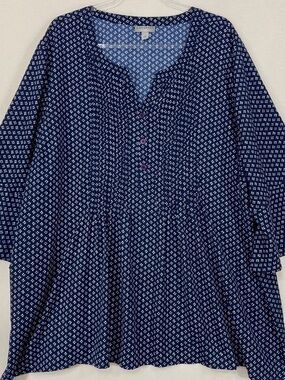 Catherine’s Catherines Popover Pintuck Bell Sleeve Tunic Size 3X